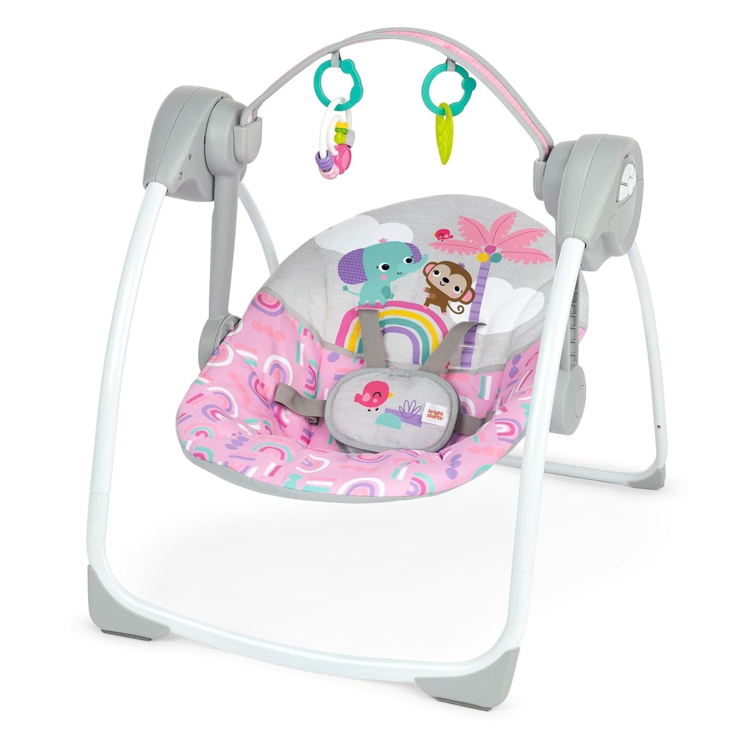 Open Box Bright Starts Pink Paradise Portable Baby Swing with Music 6 Speeds