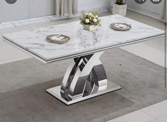 Brand New Open-Box Cultured White Marble Dining Table