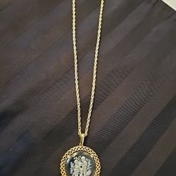 Vtg. Jewelry Crown Trifari Goldtone 20"Necklace/pendant Carved Children In The Garden Rare!