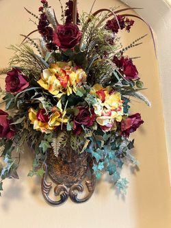 Wall-Mounted Floral Arrangement with Iron Sconce
