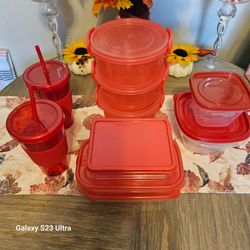 Red Plastic Food Storage Container Set