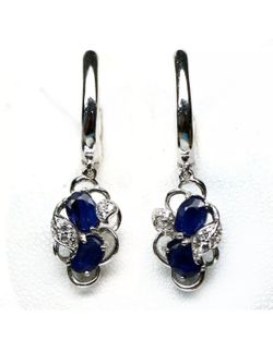 925 sterling silver natural blue sapphires dangle earrings