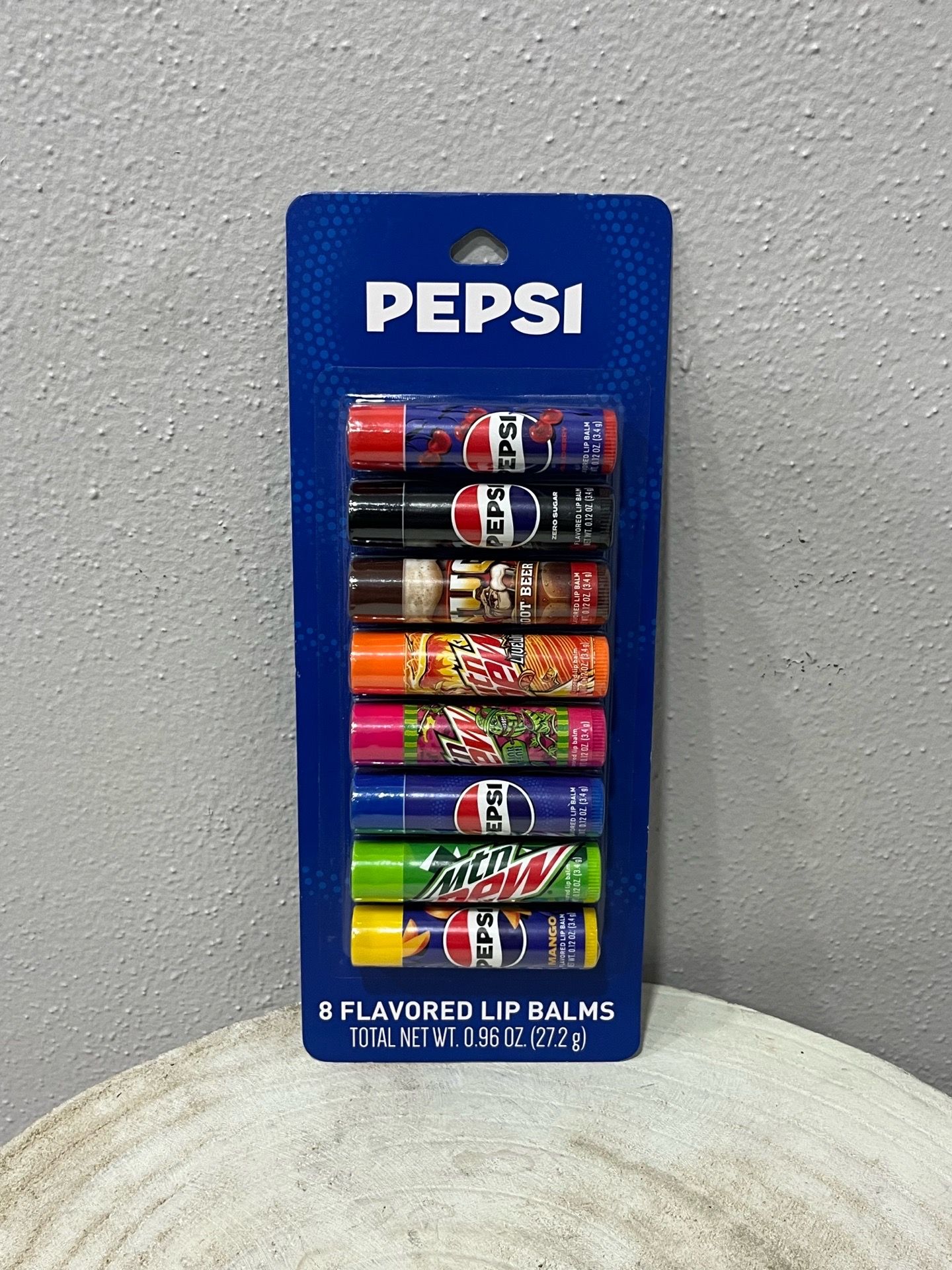 NEW Pepsi Variety Soda Flavored Lip Balm Stick 8 Pc Gift Pack Taste Beauty Mtn Dew