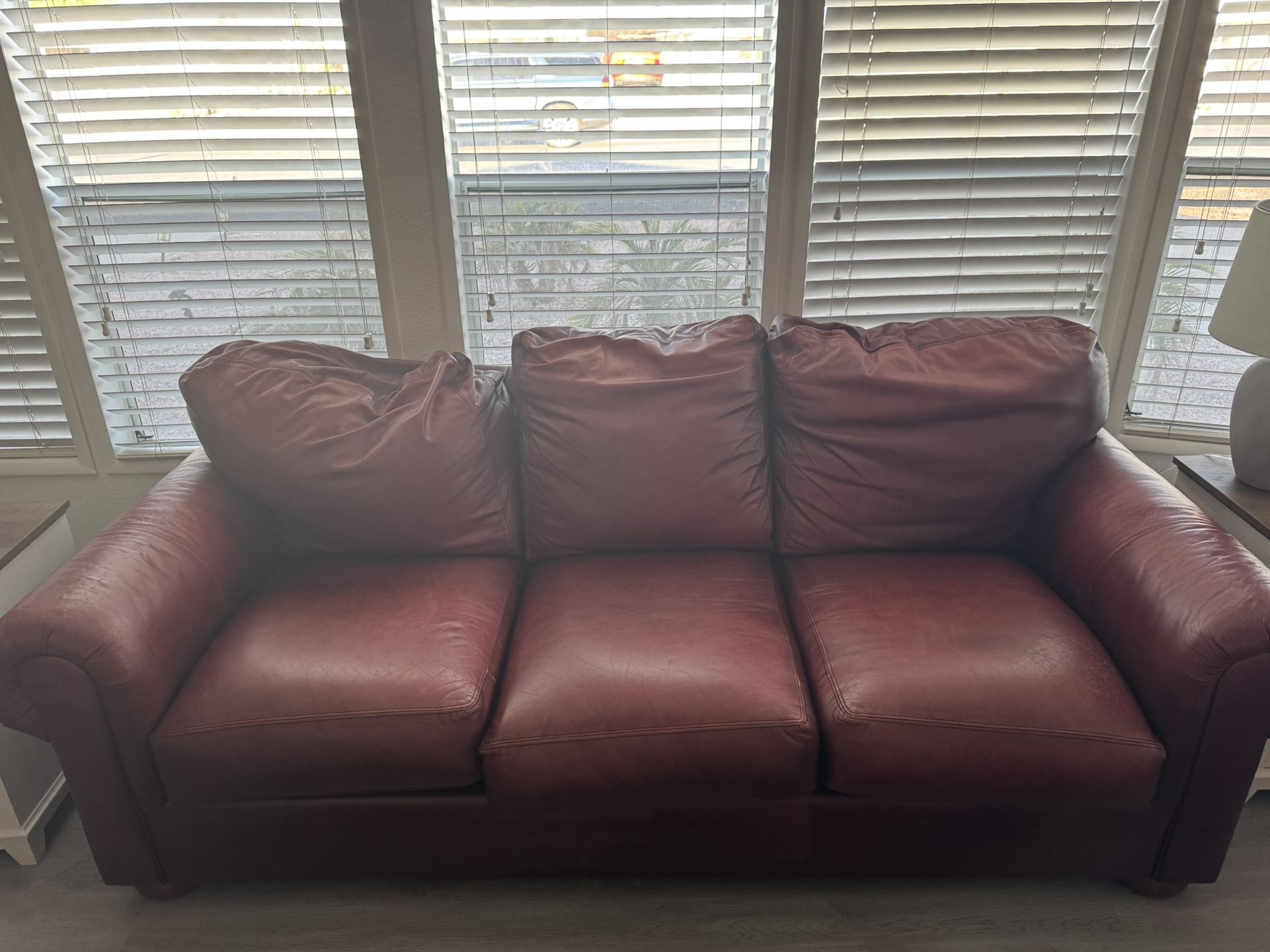 2 Piece Red Leather Sofa And Couch