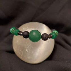 Emerald, Hematite, Black Lava Rock Crystal Bracelet 