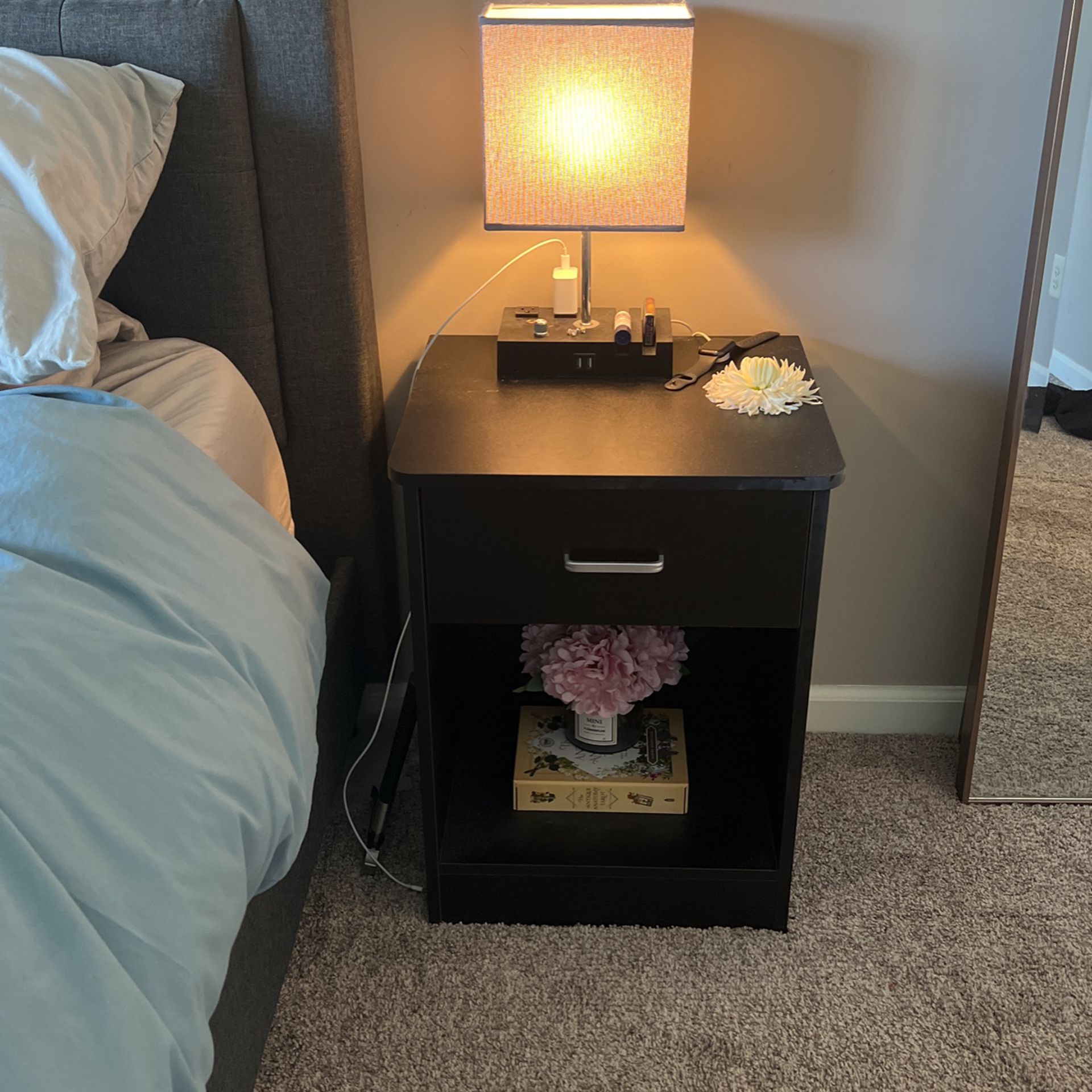 Two Black Side Tables With Drawer $100