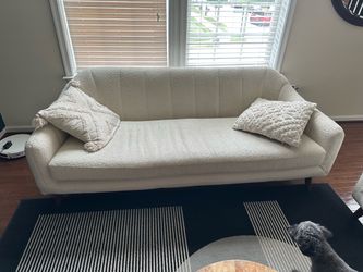 Cream Boucle Mid-Century Modern Sofa
