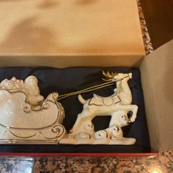 Mikasa Porcelain Santa Sleigh and Reindeer Set