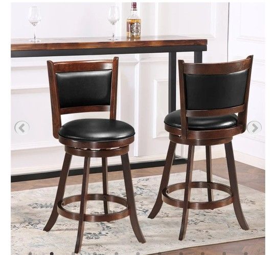 Set of 2 24'' Swivel Counter Stool Wooden Dining Chair Upholstered Seat Espresso Panel back