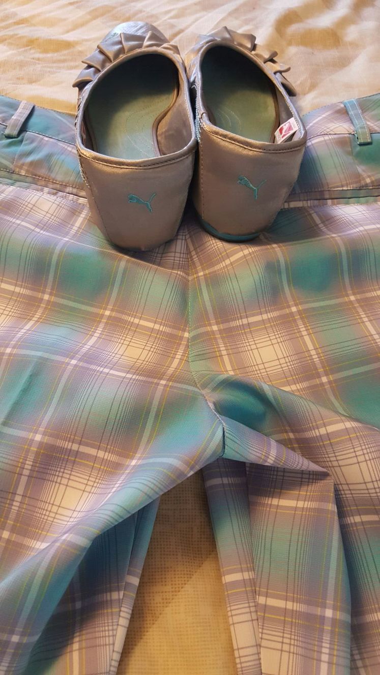 Casual womans Pumas size 6 with Golf shorts size d 38