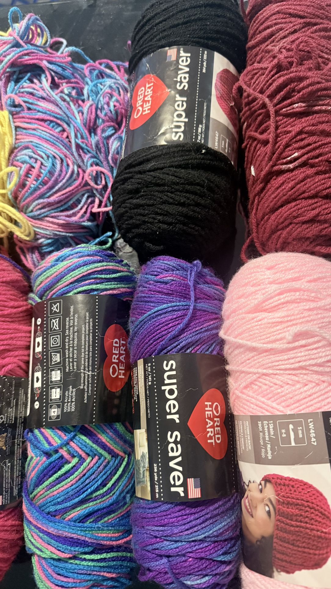 Crochet Knitting Yarns Hot Pink, Baby  Pink,  Blue With Glitter, Dodger Blue, Black, Orange, Maroon, Yellow, 3 Bright Mixed Colors 