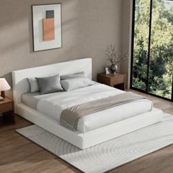 AirFrame King Size Bed Frame with Headboard, Cloud Upholstered Platform Bed Frame, 5 Inch Foam Cushioned, No Box Spring, Easy Assembly(Snow White)