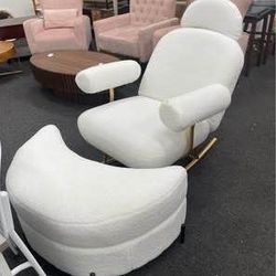  New Upholstered Rocking Chair Half Crescent Moon Storage Bench Large Ottoman