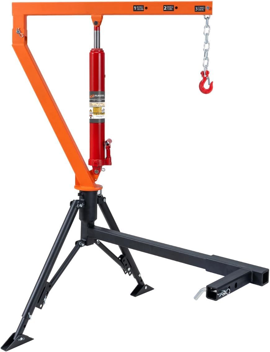 Rugcel 1000 lb Stretchable Receiver Hitch Mounted Hydraulic Swivel Pickup Truck Crane