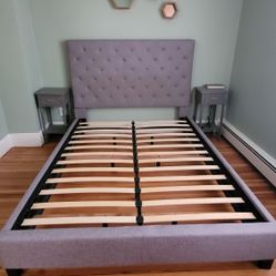 Grey Queen Tufted Bed Frame