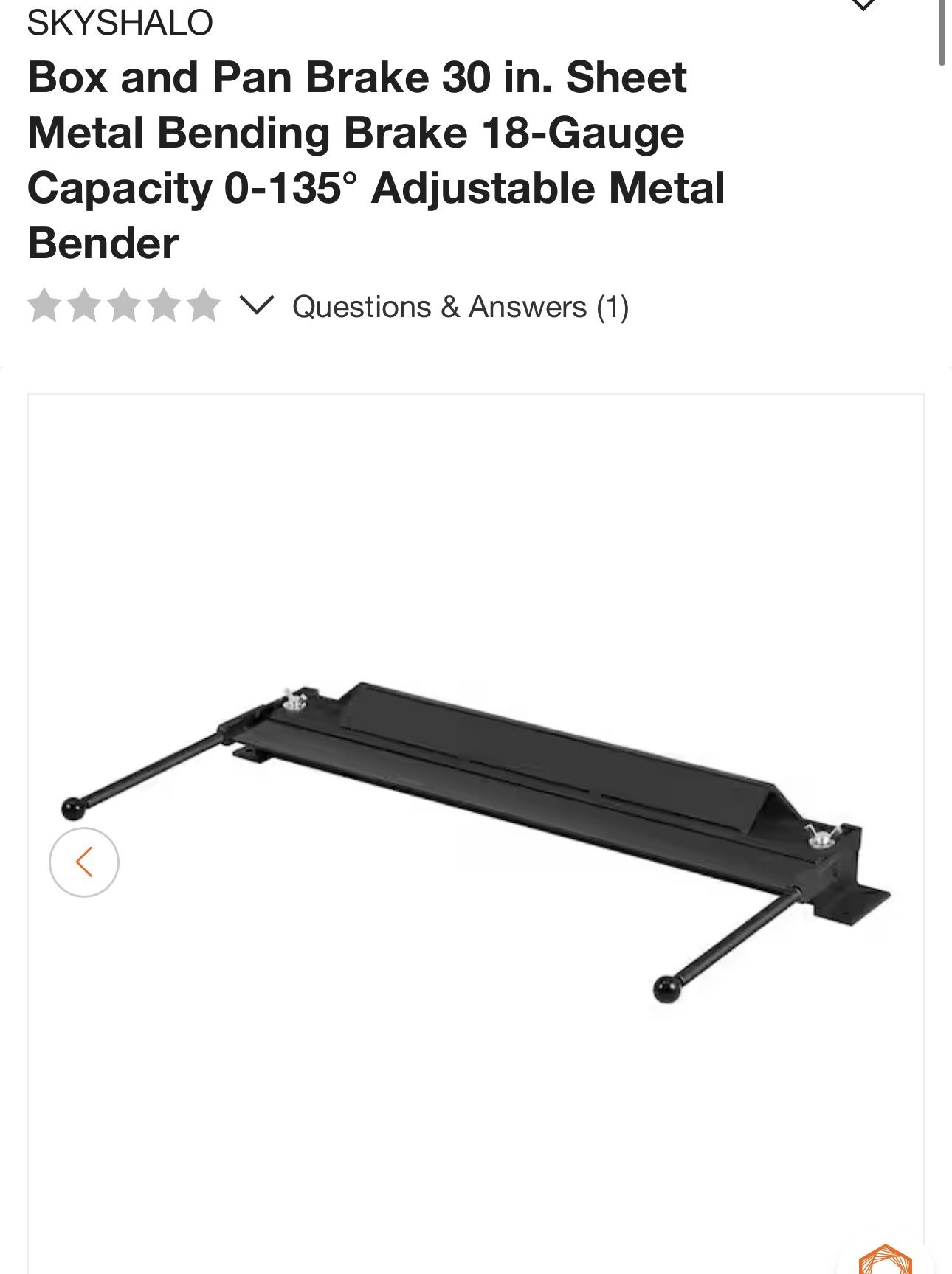 Box and Pan Brake 30 in. Sheet Metal Bending Brake 18-Gauge Capacity 0-135° Adjustable Metal Bender