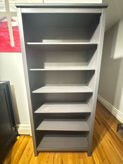 Gray Wood Bookcase with 6 Shelves