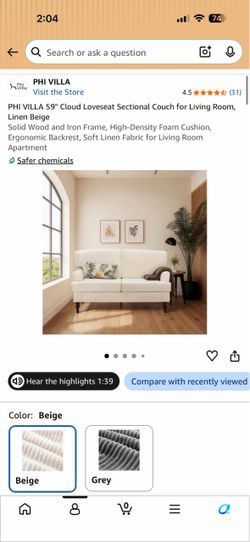 59" Cloud Loveseat Sectional Couch for Living Room