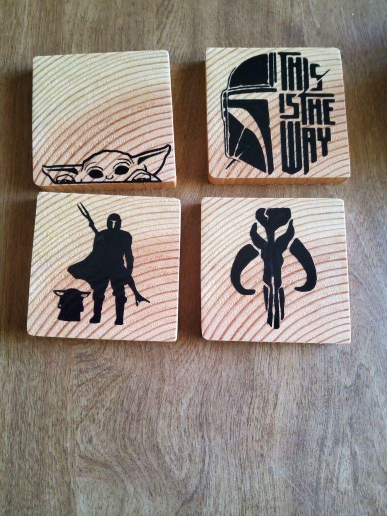 Mandalorian Handmade Wooden Coaster Set Can Make Custom Designs They Make Perfect Gifts