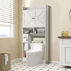 32.3''W Over The Toilet Storage Cabinet, Bathroom Shelf Over Toilet Organizers & Storage with Barn Doors, Home Space-Saving Toilet Rack with Toilet Pa