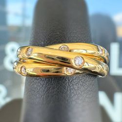 18k solid yellow gold 0.55CTW Natural Diamond Three-ring Trinity style wedding band sz 6