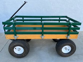 Large Wooden Pull Wagon with Side Rails