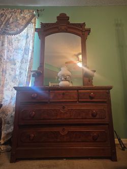 Antique Victorian Eastlake Walnut Dresser with marble top