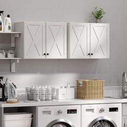 🔥Brand new in Box (Set of 2)🔥Laundry Cabinet, Medicine Cabinet, Bathroom Kitchen Storage Wall Mounted Farmhouse Organizer with Shelves Over Toilet(W