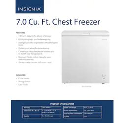 Insignia 7.0 Cu Ft Chest Freezer – New in Box – Garage Ready