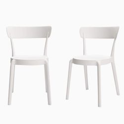 Amazon Basics White Armless Bistro Indoor/Outdoor Dining Chairs - Set of 2 Premium Plastic