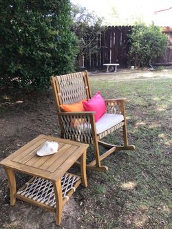 Authentic Plantation Teak Rocking Chair & Matching Side Table