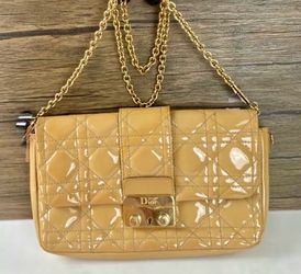 Dior Beige Cannage Patent Leather Miss Dior Promenade Chain Pouch
