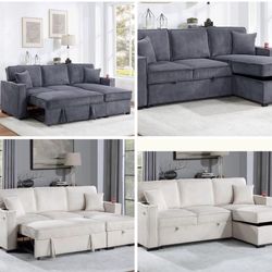 $380 . 2-P Convertible Sectional  Sleeper Sofa W/ Cupholder Sofa Storage & USB Ports  89”x 59”X36”H