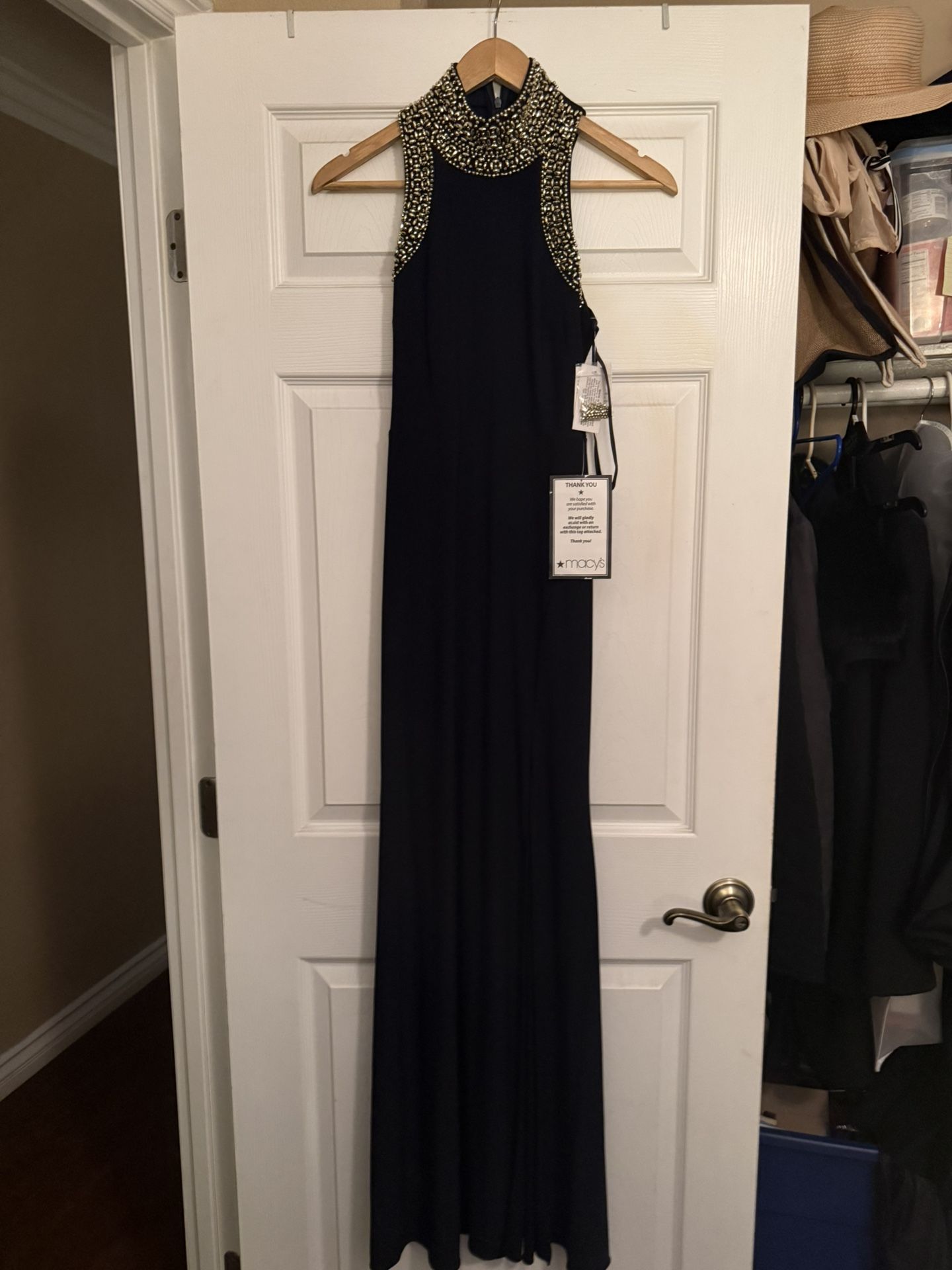 Black gown with gold sparkles