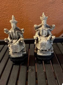 Vintage Emperor & Empress Faux Ivory Resin Figurines