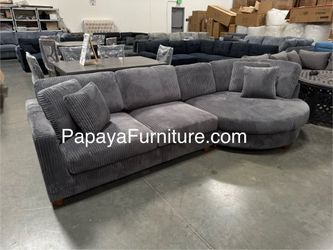 NEW Designer Choice Modern Sectional Sofa and BIG Curved Chaise Lounge Set Ashley Jerome Style Dark Grey Fabric Furniture BIG Couch Clearance SALE