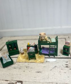 Vintage Sylvanian Families Calico Critters Bedroom Set with Characters