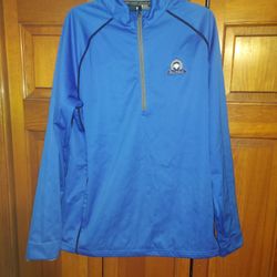 MENS LARGE BLUE POLY/SPANDEX 1/4 ZIP PULLOVER JACKET BALLENISLES LOGO