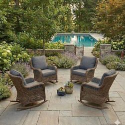 Wicker Outdoor Rocking Chairs with Gray Cushions – Set of 4 patio rocking chairs patio furniture patio set outdoor furniture brand new 🆕✅☑️