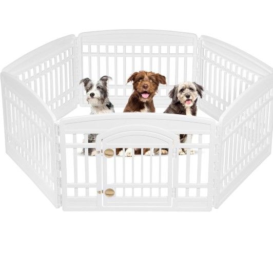 IRIS USA 24" 6-Panel Pet Dog Puppy Playpen with Door, For Puppy Small Dogs Keep Pets Secure Easy Assemble Easy Storing Customizable Non-Skid Rubber Fe