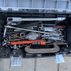 Assorted Car Mechanic Tools + Storage