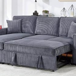 New Corduroy Sectional.  Grey.  Free Delivery!