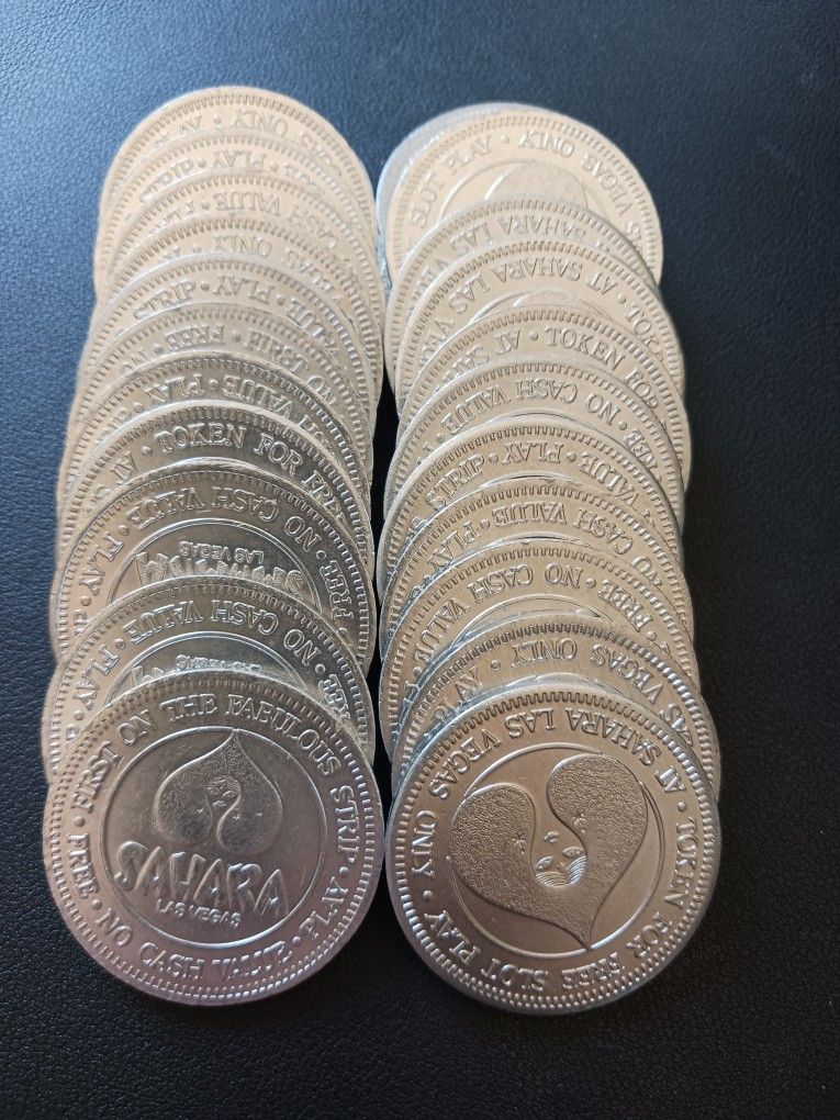 24 VINTAGE SAHARA CASINO HOTEL LAS VEGAS FREE PLAY ALUMINUM TOKENS 39 M.M.
