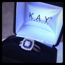 Sapphire Engagement Ring 7/8 ct tw Diamonds 14K White Gold