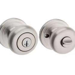 Kwikset Juno Satin Nickel Entry Door Knob Featuring SmartKey Security with Microban Antimicrobial Technology@U7-423