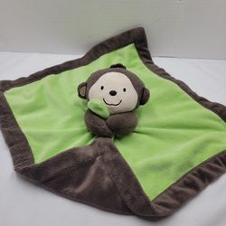 Carter's Brown Monkey Stuffed Animal Plush 12" Security Blanket Green Soft Baby