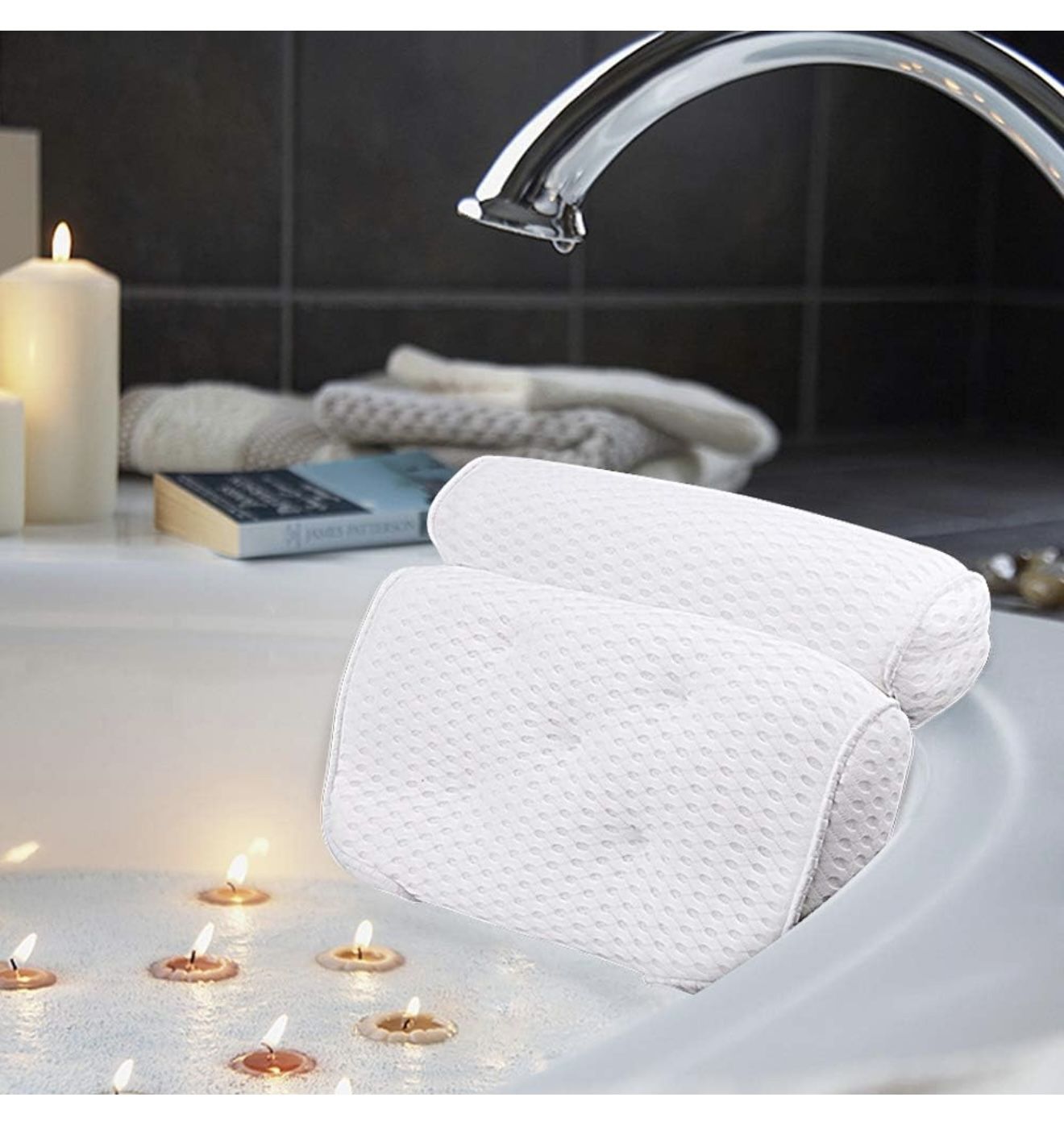 AmazeFan Bath Pillow, Bathtub Spa Pillow with 4D Air Mesh Technology and 7 Suction Cups, Helps Support Head, Back, Shoulder and Neck, Fits All Bathtub