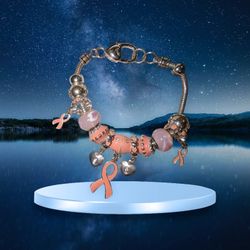 Beautiful Pink Breast Cancer Awareness Charm Bracelet New