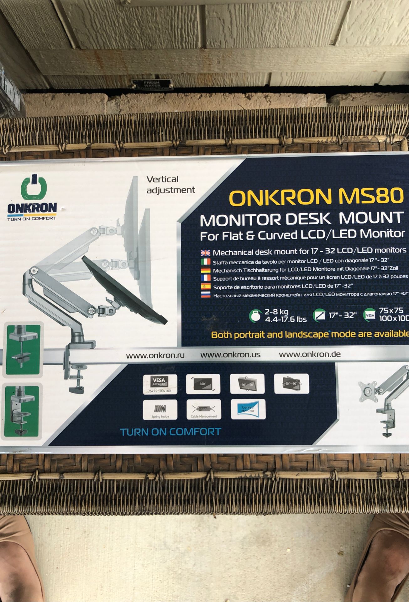 ONKRON Desk Mount Full Motion Arm for Computer Monitors 17 to 32-Inch LED LCD up to 17.6 lbs Silver (MS80)