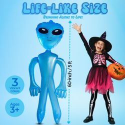 👽 GIANT 5-FT INFLATABLE ALIEN – HALLOWEEN / PARTY DECOR 👽